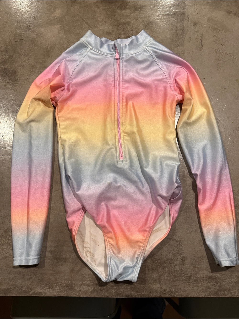 Kids Gradient Long-Sleeve Rashguard Swimsuit - Pink/Yellow/Blue